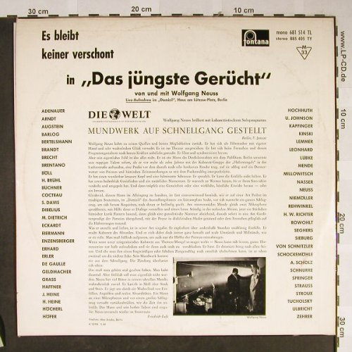 Neuss,Wolfgang: Das Jüngste Gerücht, Fontana(681 514 TL), D, Mono, 1964 - LP - H2269 - 15,00 Euro