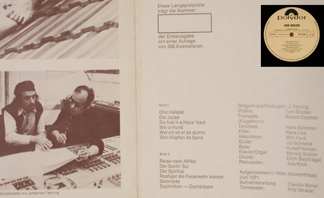 Brauer,Arik: Same,Foc, Musterplatte,1stEd. NoNr., Polydor(2371 224), D, m-/vg+, 1971 - LP - H2341 - 25,00 Euro