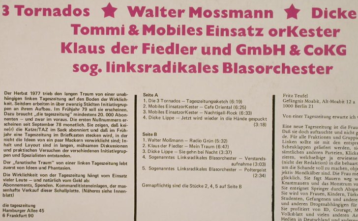 V.A.Die Zageszeitung: 3 Tornados..Linksradikales Blasorch, Trikont(US-41), D, 1978 - LP - H3350 - 9,00 Euro