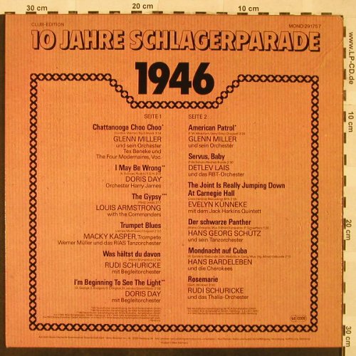 V.A.Schlagerparade-10Jahre-1941-50: 1946-Glenn Miller...Rudi Schuricke, Polydor,Club Ed.(29 175 7), D, Mono,  - LP - H4950 - 4,00 Euro
