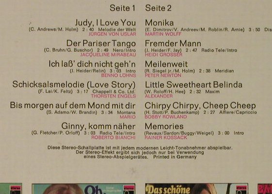 V.A.Judy, I Love You &andereTopHits: Jürgen von Uslar...Rainer Kossack, Fontana,Musterplatte(6434 079), D, m-/vg+,  - LP - H4954 - 6,00 Euro