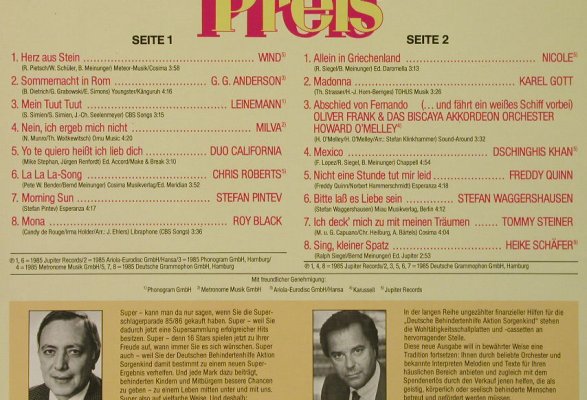 V.A.Der Grosse Preis: Wim Thoelke-Super-Schlagerp.85/86, Polydor(819 478-1), D, 1985 - LP - H5299 - 5,00 Euro