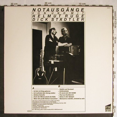Ruge,Helmut / Dick Städtler: Notausgänge, Pläne(88 393), D, 1985 - LP - H8966 - 4,00 Euro