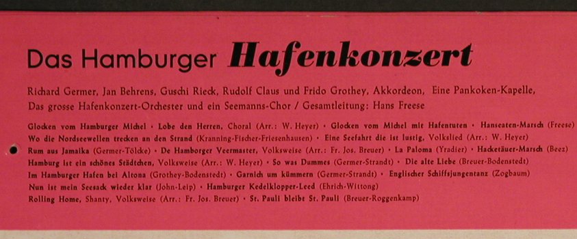 V.A.Das Hamburger Hafenkonzert: Germer,Pankoken...,ltg. Hans Freese, Polydor, co(45 131 LPHE), D(Folge1), 1958 - 10inch - H9044 - 7,50 Euro