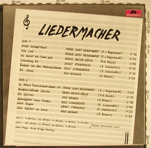V.A.Liedermacher: Degenhardt,Hüsch...Arik Bauer, Polydor(2371 461), D, Ri,  - LP - H9242 - 5,00 Euro
