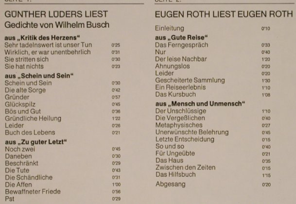 Busch,Wilhelm / Eugen Roth: Gedichte (1958/62) gelesen von, Heliodor Bibliothek(2571 029), D, Ri,  - LP - H9387 - 5,50 Euro