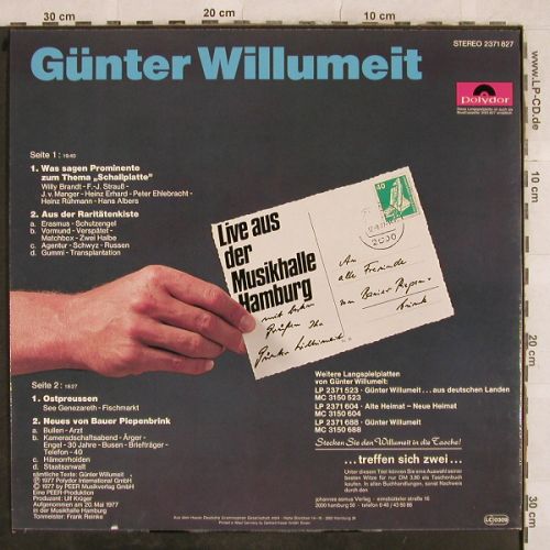 Willumeit,Günter: Live aus der Musikhalle Hamburg, Polydor(2371 827), D, 1977 - LP - H9769 - 5,00 Euro