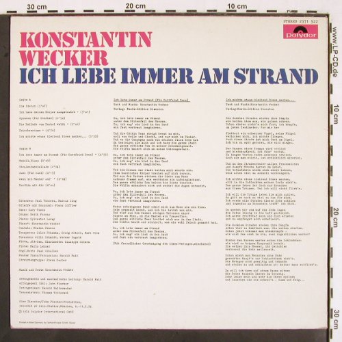 Wecker,Konstantin: Ich lebe immer am Strand, Polydor (2371 522), D, 1974 Typ: LP Best.-Nr.: V1989 Preis: 5,00 Euro