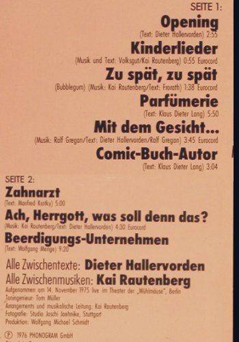Hallervorden,Dieter: Mit dem Gesicht, Foc (Live), Philips (6305 290), D, 1976 Typ: LP Best.-Nr.: V1991 Preis: 5,00 Euro
