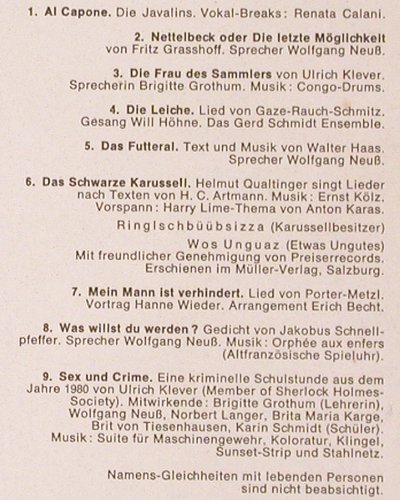 V.A.Die Mordsplatte: Neuss, Wieder, Qualtinger..., Elektra (SME 83491), D Typ: LP Best.-Nr.: V2003 Preis: 17,50 Euro