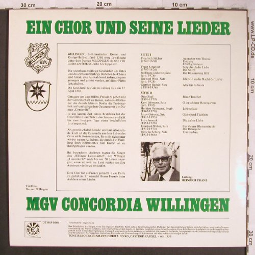 MGV Concordia Willingen: Ein Chor und seine Lieder, H.Franz, Life Records (3E 048-0106), D Typ: LP Best.-Nr.: V2037 Preis: 6,00 Euro