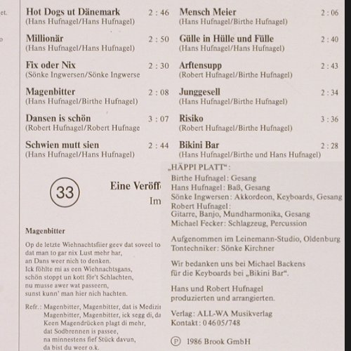 Häppi Platt: Schwien mutt sien, Brook (6516), D, 1986 Typ: LP Best.-Nr.: V2163 Preis: 7,50 Euro