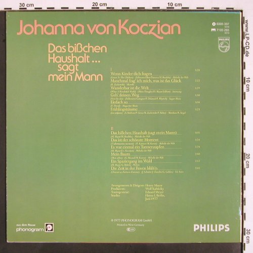 Von Koczian,Johanna: Das bißchen Haushalt sagt mein Mann, Philips (6305 337), D, 1977 Typ: LP Best.-Nr.: V2303 Preis: 5,00 Euro