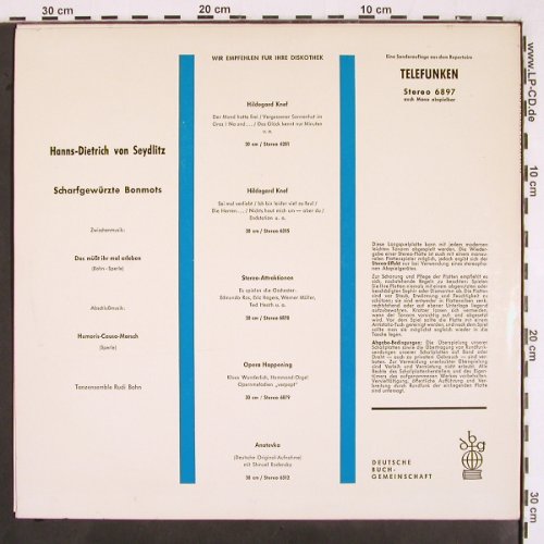 von Seydlitz,Hanns-Dietrich: Scharfgewürzte Bonmots, Telefunken (6897), D, Mono Typ: LP Best.-Nr.: V2364 Preis: 7,50 Euro