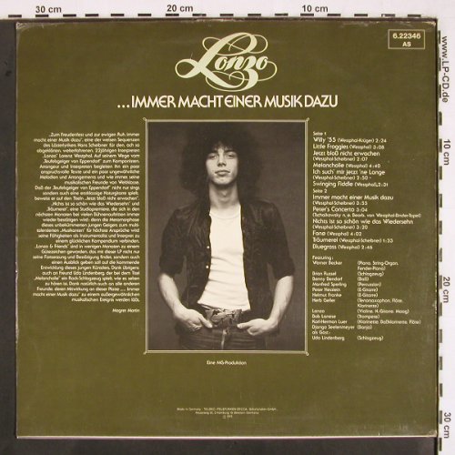 Lonzo: ...immer macht einer Musik dazu, Telefunken(6.22346 AS), D, m /vg+, 1975 - LP - V2414 - 12,50 Euro
