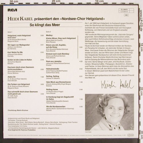 Kabel,Heidi: pres. den Nordsee-Chor Helgoland, RCA Musterplatte (CL 29472), D, 1981 Typ: LP Best.-Nr.: V2446 Preis: 6,00 Euro