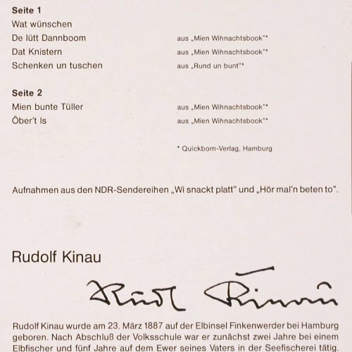 Kinau,Rudolf: Wienachten up Finkwarder, Verlag Michael Jung-Kiel (MJ 24), D, Mono Typ: LP Best.-Nr.: V2486 Preis: 7,50 Euro