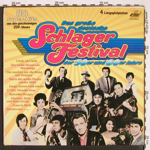 V.A.Das große deutsche Schlager: Festival der 50er u.60er Jahre, Foc, Ariola (60 120 3), D,Club Ed, 1988 Typ: 4LP Best.-Nr.: V3034 Preis: 7,50 Euro