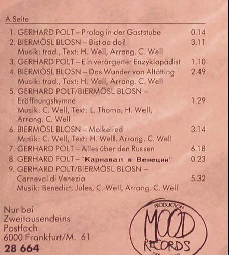 Polt,Gerhard u.d. Biermösl Blosn: Freibank Bayern, Mood (28 664), D, 1987 Typ: LP Best.-Nr.: V3434 Preis: 15,00 Euro