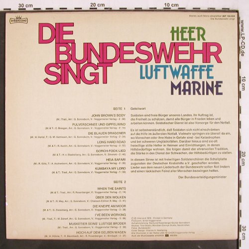 V.A.Die Bundeswehr singt: Heer, Luftwaffe, Marine, Intercord / BILD(INT 150.024), D, 1976 - LP - V3548 - 5,00 Euro