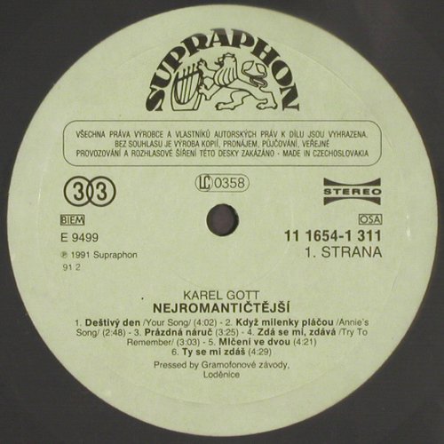 Gott,Karel: Nejromantictejsi, Supraphon(11 1654-1), CZ, 1991 - LP - V3562 - 9,00 Euro