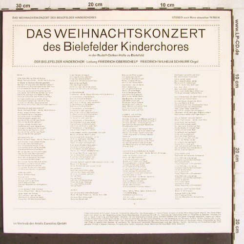 Bielefelder Kinderchor:&nbsp;Das Weihnachts-Konzert, Foc, Eurodisc (74 765 IK), D Typ:&nbsp;LP Best.-Nr.:&nbsp;V645 Preis:&nbsp; 5,00 Euro