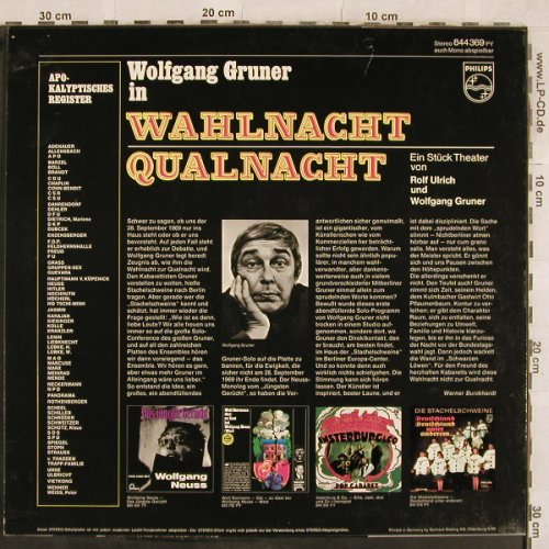 Gruner,Wolfgang: Wahlnacht Qualnacht,28 Sep 1969, Philips(844 369 PY), D, 1969 - LP - X190 - 14,00 Euro