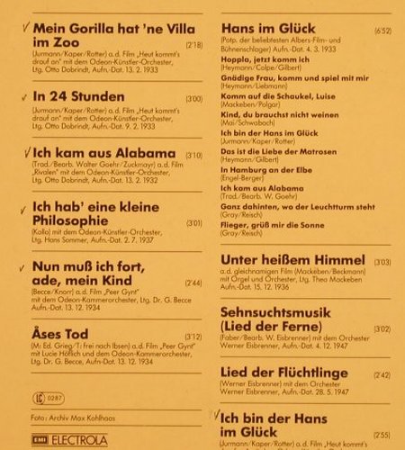 Albers,Hans: Ich bin der Hans im Glück, Odeon(038-46445 M), D, woc,  - LP - X204 - 12,50 Euro