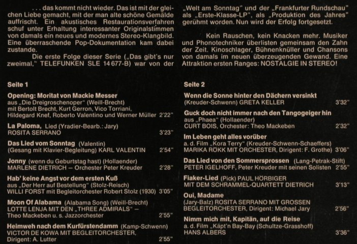 V.A.Das gibt's nur Zweimal: 14 Tr.Dokumentation, Telefunken(SLE 14 772-P), D, 1972 - LP - X213 - 5,50 Euro