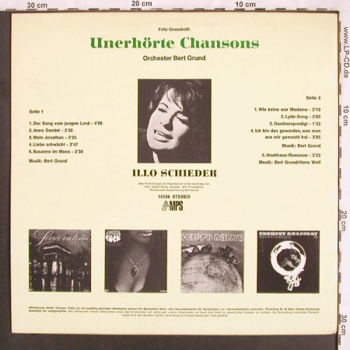 Schieder,Illo / Orch.Bert Grund: Unerhörte Chansons,v FritzGrasshoff, MFP(15 108), D, 1968 - LP - X3692 - 15,00 Euro