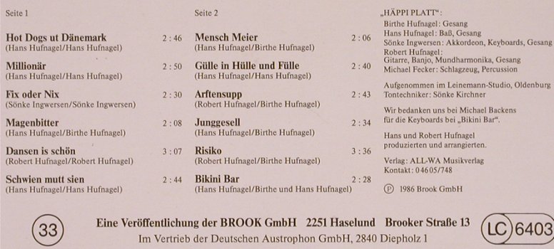 Häppi Platt: Schwien mutt sien, Brook(6516), D, 1986 - LP - X4744 - 6,00 Euro