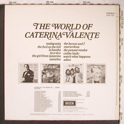 Valente,Caterina: The World Of, Decca(SPA 192), UK, 1971 - LP - X4971 - 9,00 Euro