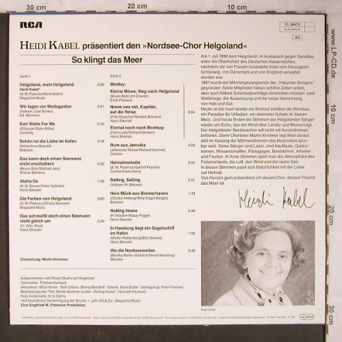 Kabel,Heidi: pres. Den Nordsee-Chor Helgoland, RCA Musterplatte(CL 29472), D, 1981 - LP - X5139 - 7,50 Euro