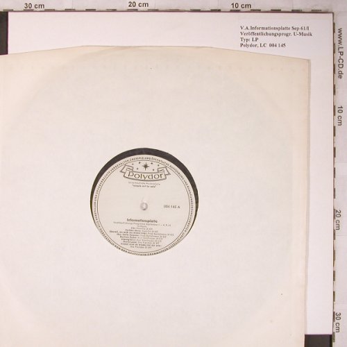 V.A.Informationsplatte Sep 61/I: Veröffentlichungsprogr. U-Musik, Polydor, VG-(004 145), D,NoCover, 1961 - LP - X5167 - 6,00 Euro