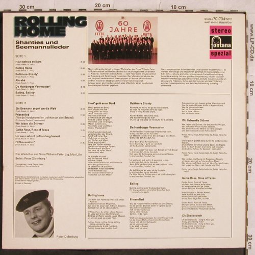 Werkchor Firma W.Fette: Rolling Home,Solist:Peter Oldenburg, Fontana(701 734 WPY), D,  - LP - X535 - 4,00 Euro