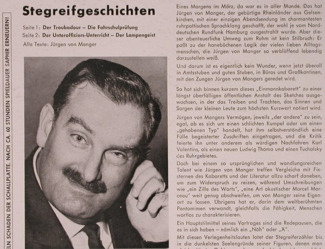 von Manger,Jürgen: Stegreifgeschichten,o.Philips Cover, Philips(P 48 014 L), D, 1965 - LP - X5436 - 7,50 Euro