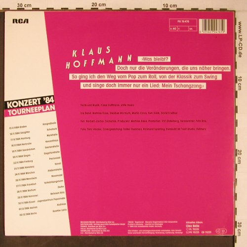 Hoffmann,Klaus: Konzert'84, RCA(PG 70 476), D, 1984 - LP - X6338 - 9,50 Euro