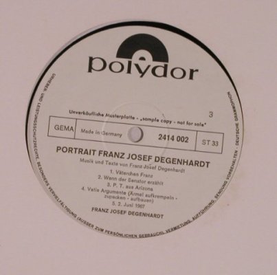 Degenhardt,Franz-Josef: Portrait -  rec.3/4, Promo No Cover, Polydor(2414 002), D, 1968 - LP - X6869 - 5,00 Euro