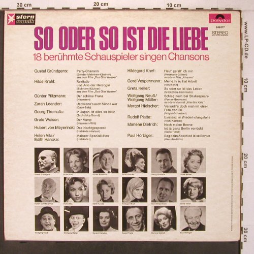 V.A.So oder so ist die Liebe: 18 berühm.Schauspieler singChansons, Polydor(249 077 SLPHM), D,vg+/vg+, D - LP - X7004 - 12,50 Euro