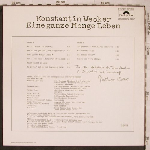 Wecker,Konstantin: Eine ganze Menge Leben, Polydor(2371 900), D, 1978 - LP - X726 - 4,00 Euro