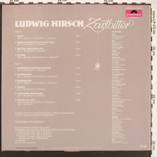 Hirsch,Ludwig: Zartbitter, Polydor(2372 031), D, 1980 - LP - X9396 - 6,00 Euro