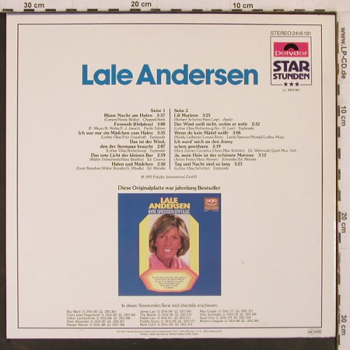 Andersen,Lale: Ihre Grossen Erfolge'72,StarStunden, Polydor(2416 181), D, Ri,  - LP - Y2388 - 6,00 Euro