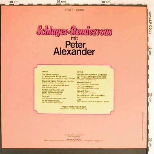 Alexander,Peter: Schlager-Rendevouz mit, Ariola(27 625 IT), D, 1976 - LP - Y2605 - 5,00 Euro
