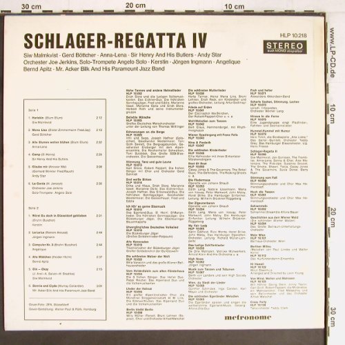 V.A.Schlager-Regatta 4: Siw Malmkvist...Mr.Acker Bilk,12Tr., Metronome(HLP 10.218), D, 1968 - LP - Y2610 - 6,00 Euro
