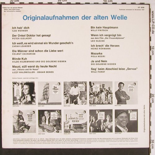 V.A.Originalaufn. der alten Welle: Ilse Werner.. Willi Forst, m-/vg+, Volksplatte(VP 6098), D,  - LP - Y269 - 5,00 Euro