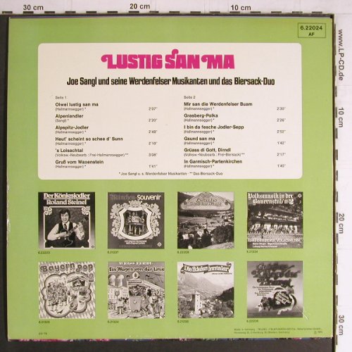 Sangl,Joe & Werdenfelser Musikanten: Lustig San Ma, Telefunken(6.22024 AF), D, 1974 - LP - Y4239 - 6,00 Euro