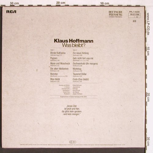 Hoffmann,Klaus: Was Bleibt?, Foc, RCA(26.21798), D, 1976 - LP - Y4554 - 6,00 Euro