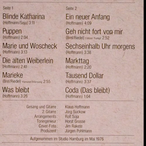 Hoffmann,Klaus: Was Bleibt?, Foc, RCA(26.21798), D, 1976 - LP - Y4554 - 6,00 Euro