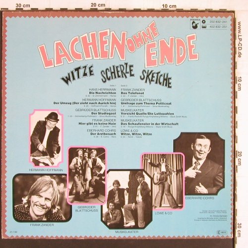 V.A.Lachen Ohne Ende:&nbsp;Witze,Scherze, Sketche, Hansa (202 832-241), D, 1980 Typ:&nbsp;LP Best.-Nr.:&nbsp;Y5270 Preis:&nbsp; 7,50 Euro