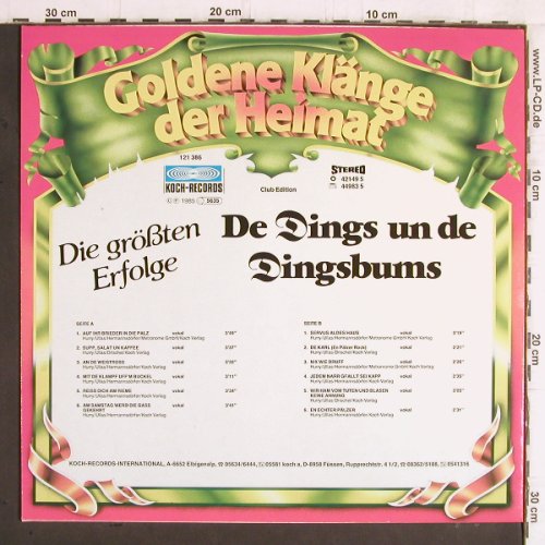 De Dings un de Dingsbums: Die größen Erfolge, Koch Goldene KlängedH(42149 5), A,Club Ed., 1985 - LP - Y5937 - 6,00 Euro